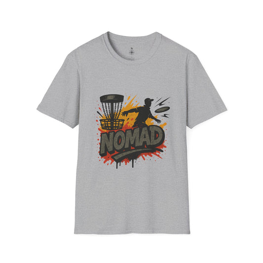 Nomad Disc Golf T-Shirt — Graphic Disc Golfer Tee with Basket & Compass Logo