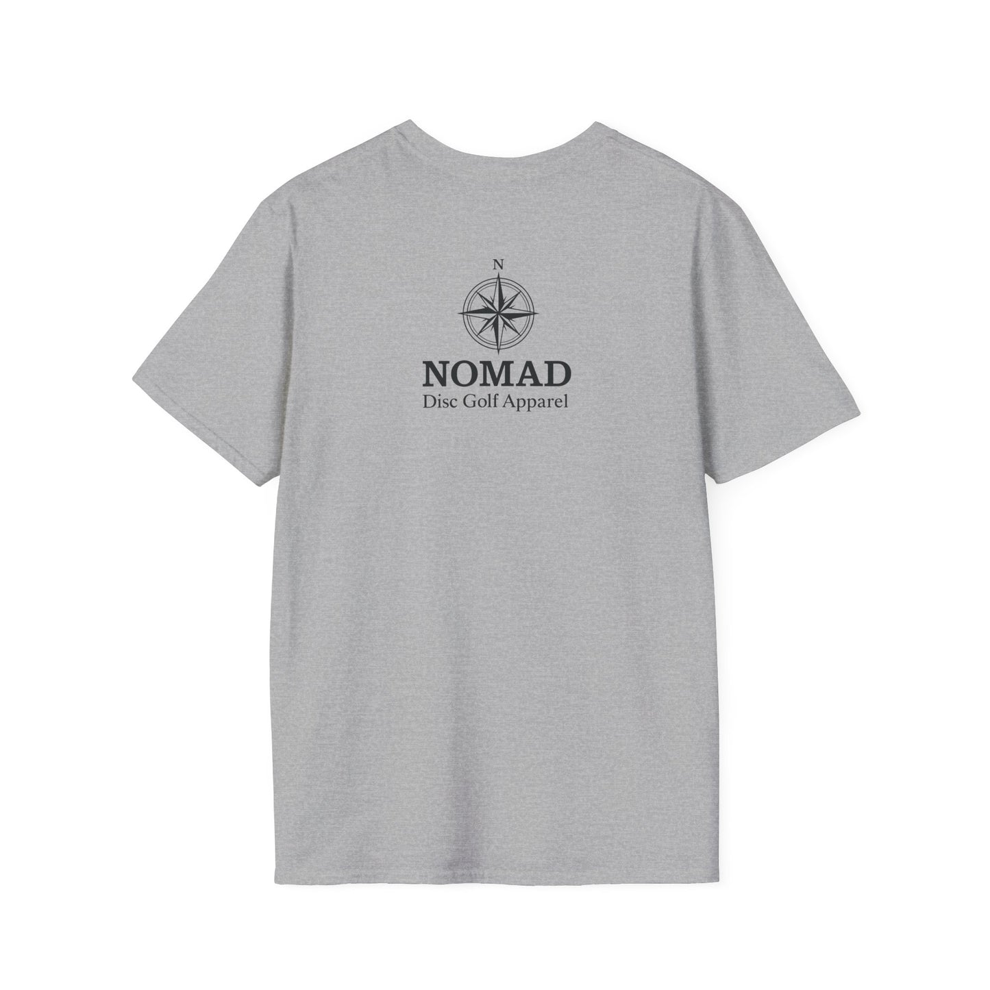 Nomad Disc Golf T-Shirt — Graphic Disc Golfer Tee with Basket & Compass Logo